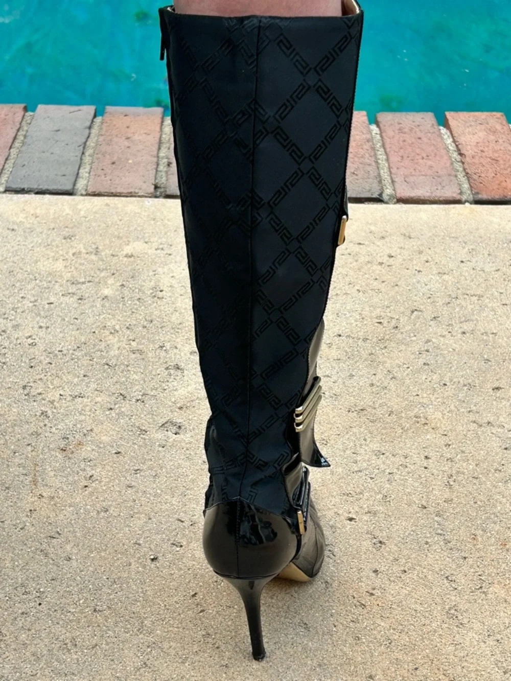 Versace Black Patent Leather Knee Boots with Gold Hardware - Picture 3 of 9